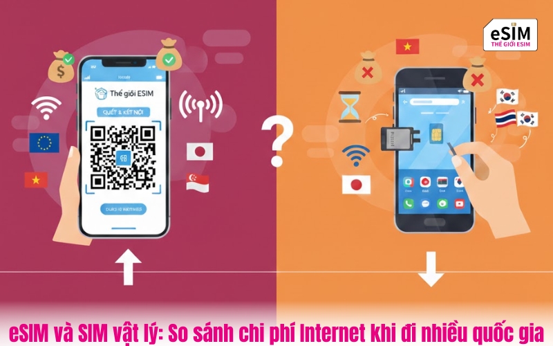 eSIM và SIM vật lý: So sánh chi phí Internet khi đi nhiều quốc gia